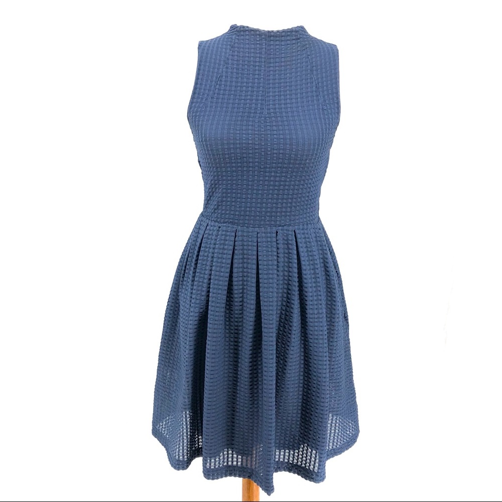 Deletta Anthropologie Cosgrove Blue Fit And Flare Textured Dress Size Small